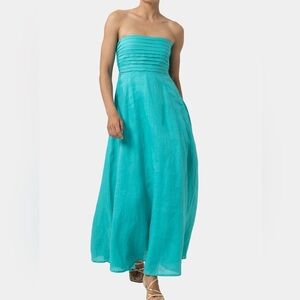 $299 NWT Lusana “Talia” Linen Pleated Maxi Dress in Laurel Sz XS